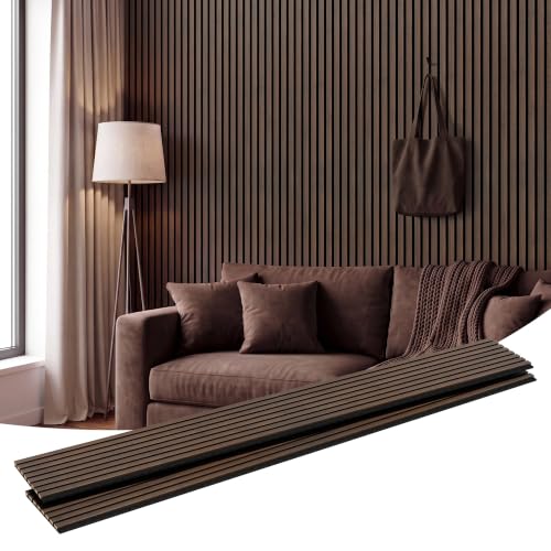 Amsleekey 2-Pack 94.5″x12.6″ Acoustic Wood Wall Panels,4 Hooks, Dark Walnut - color: Dark Walnut, size: 94.5 x 12.6 in - 2 pcs