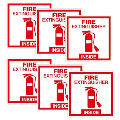 6 PCS Fire Extinguisher Sign Stickers,Self Adhesive Waterproof Vinyl Fire Extinguisher Inside Sticker for Box, Suitable for Cars,Trucks,Vehicles,Red on White - color: Red 386
