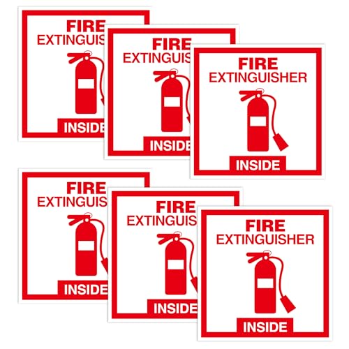 6 PCS Fire Extinguisher Sign Stickers,Self Adhesive Waterproof Vinyl Fire Extinguisher Inside Sticker for Box, Suitable for Cars,Trucks,Vehicles,Red on White - color: Red 386