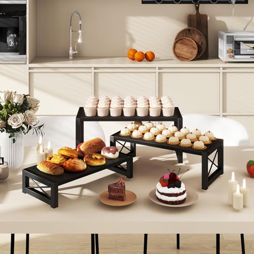 IBUYKE Wood Cupcake Display Stand,Set of 3,Black TLJ019B