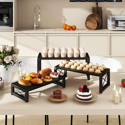 IBUYKE Wood Cupcake Display Stand,Set of 3,Black TLJ019B