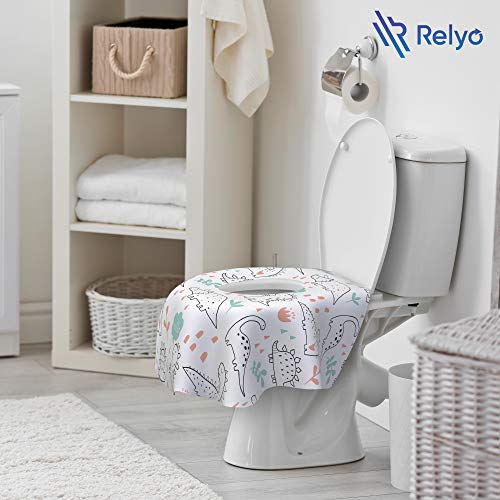 Relyo Disposable Toilet Seat Cover for Travel – 20 Pack with Covers Wrapped in Sets of 2, Non-Flushable Liners, Fits Most Seats – Kids, Toddlers, Adults (Dinosaurs, 20) - color: Dinosaurs