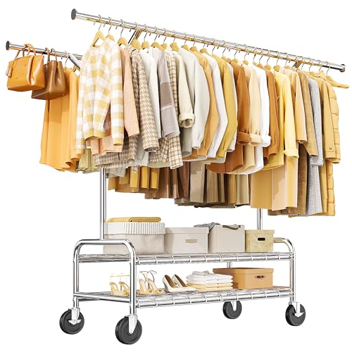 Raybee Heavy Duty Clothes Rack 500 LBS Metal Garment Rack with Wheels - style: Double Rods