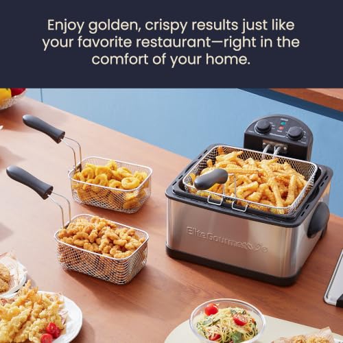 Elite Gourmet 4.5Qt Immersion Deep Fryer, 3 Baskets, 1700W, Adjustable Temp - color: Black, size: 3 Baskets