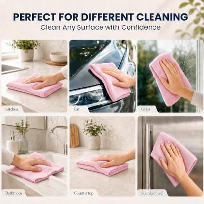 Veco Microfiber Cleaning Cloth Roll with Holder 80 PCS, 12" x 12" Pink - color: Pink-st