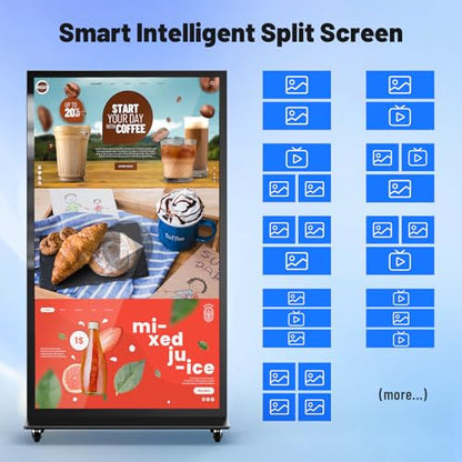 75 Inch Full Screen Indoor Floor Stand Digital Signage Kiosks Android 11 System 2GB+32GB LCD Poster Display With WiFi/HDMI/USB Input Auto Media Player, 4K UHD&CMS Remote Management for Retail Business - size: 75 Inch