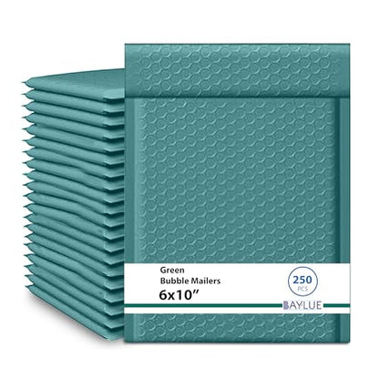 Green Bubble Mailers 6x10 Poly Padded Envelopes #0, 250 Pack Bulk - color: Green, size: 6"x10" / 250 Pack