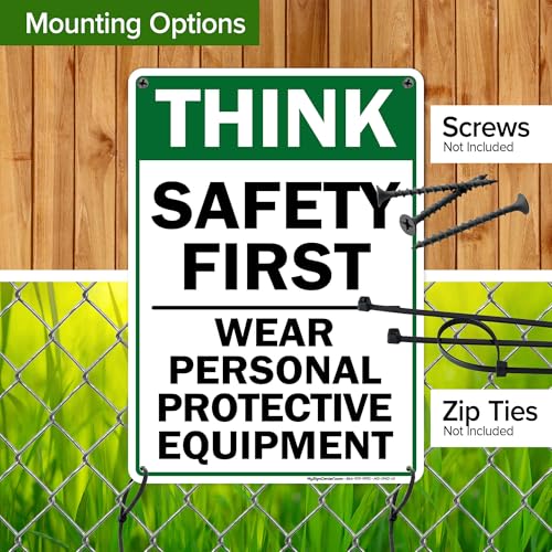 Think Safety First Wear Personal Protective Equipment Sign, 10"x14" - size: 10x14 Polyethylene