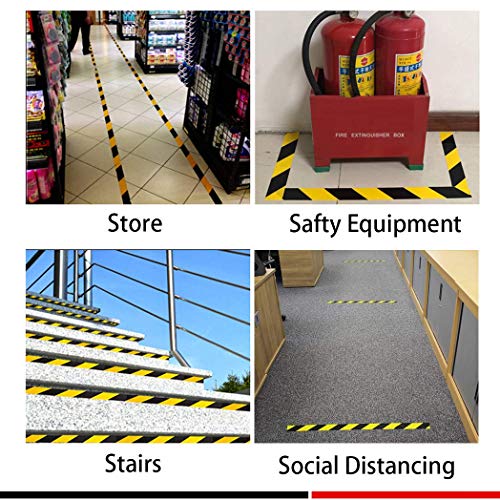 APT Premium Durable Black & Yellow Striped Safety Marking Tape (2 Rolls of 2" x 99Ft (33 Yds)) Hazard Caution& Warning, Social Distancing, Warehouse & Gym Floor - color: Yellow / Black, size: 2 Inch, 2 Rolls