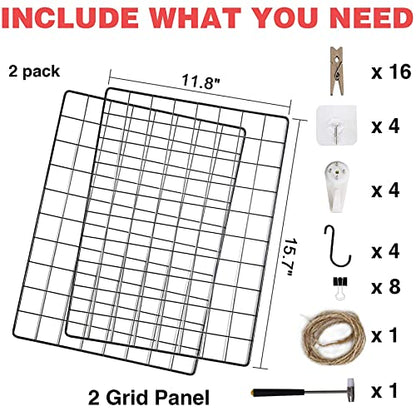 C&AHOME Photo Wall Display Set of 2, Wall Grid Panel, 17.7" x 25.6", Black - color: Black, size: 15.7 x 11.8 (40x30cm)