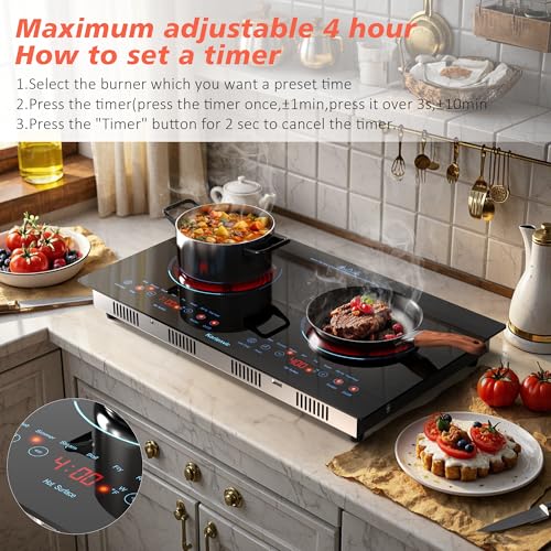 2 Burner Electric Cooktop 110V, 2000W, 24" Plug-in & Built-in - size: 24 Inch 2 Burner Blue