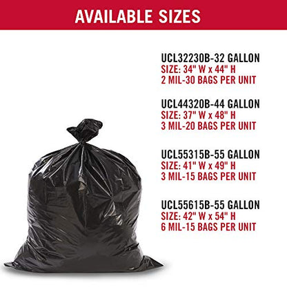 Suncast 55 Gal, Extra Tall Commercial Contractor Trash Bags, 3 Mil, 15 Pack