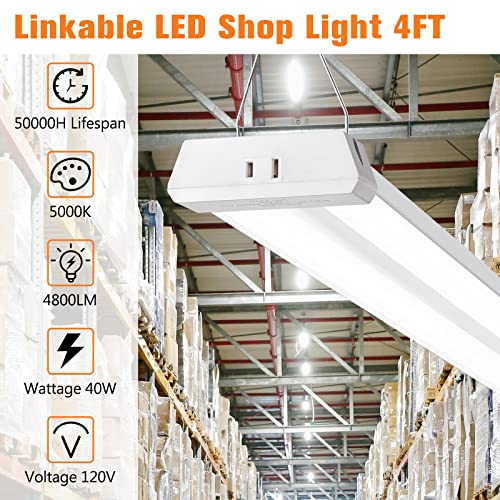 4FT Linkable LED Shop Light for Garages, 42W 4800LM 5000K Daylight Led Shop Lights, Ceiling Light with Pull Chain (ON/Off), Linear Worklight Fixture with Plug, 2 Pack