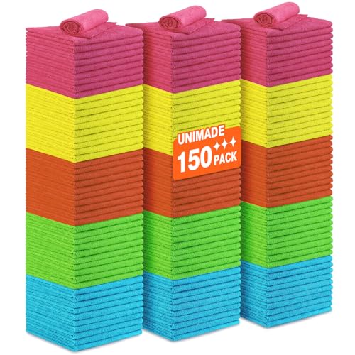 UNIMADE Microfiber Cleaning Cloth, 150PK Reusable Shop Rags Bulk - color: Multicolor, size: 150 Pack