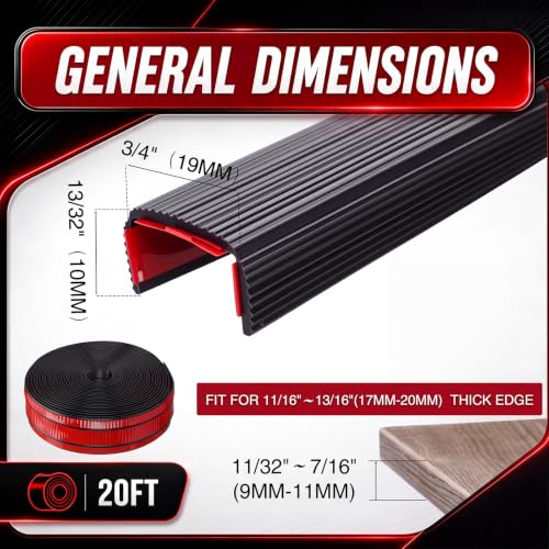 3/16 Inch Rubber Edge Trim 20ft Self-Adhesive U Channel Edge Strip - size: 20ft，3/16 Inch