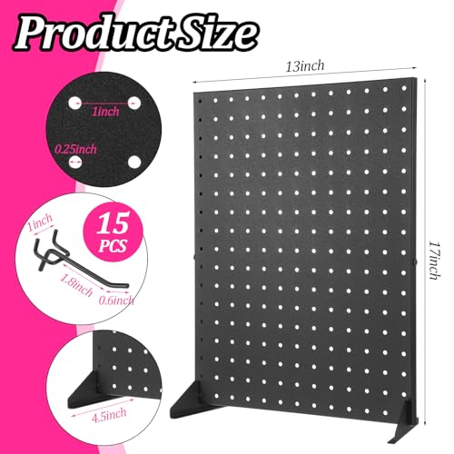 Metal Pegboard Display Stand with 15 Hooks 17x13 Inch Black Tabletop Retail Ornament Display Rack for Jewelry, Accessories, Keychains, Craft Shows, Vendors, Boutiques, and Events