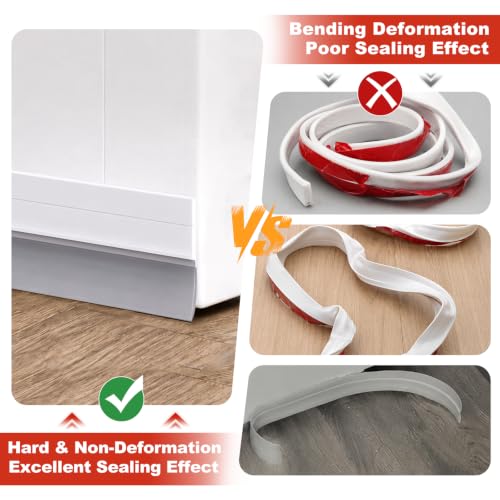 9 Pack Hard Door Draft Stopper for Bottom of Door, 126 Inch Total Adjustable Door Sweep, Self-Adhesive Weather Stripping Door Seal Gap Filler for 3 Doors, White
