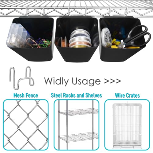 6Pack Black Grid Wall Bins Hanging Cups with Back Hook, Gridwall Shelf Bins - color: Black
