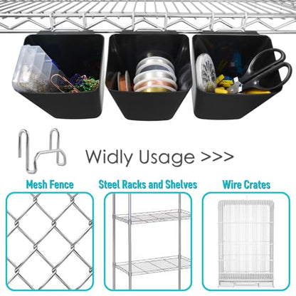 6Pack Black Grid Wall Bins Hanging Cups with Back Hook, Gridwall Shelf Bins - color: Black