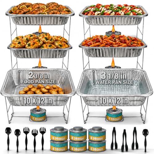 Disposable Chafing Dish Buffet Set, 6 Pack Half Size 10 x 12 Inch Food Pans