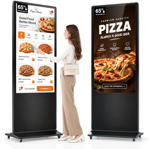 HARZHI 65 Inch Digital Signage Kiosk, 4K Touchscreen Floor Standing Advertising Display with IPS LCD Screen, Android OS and Auto Media Player - size: 65''_touchscreen