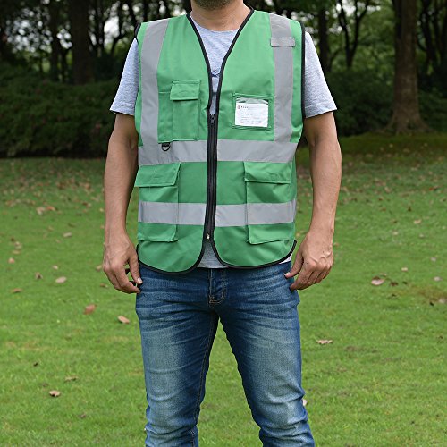 zojo High Visibility Reflective Safety Vest with Multi Pockets 10 Pack Bulk - color: Green, size: X-Large