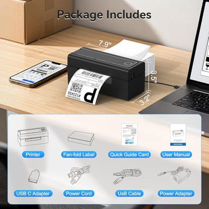 Bluetooth Thermal Shipping Label Printer, Wireless 4x6 Shipping Label Printer, Compatible with Android, iPhone, Mac & Windows, Widely Used for, Amazon, Shopify, Etsy, USPS(Black) - color: Black