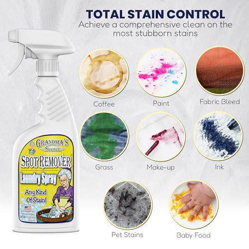 Grandma's Secret Spot Remover Laundry Spray - Chlorine, Bleach and Toxin-Free for Clothes - Fabric Stain Remover Removes Oil, Paint, Blood and Pet Stains - 16 oz & 2 oz Combo, DuoPack - size: Combo Pack, style: Spot Remover