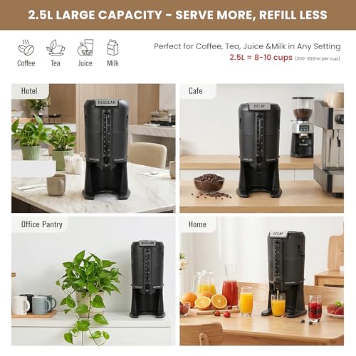 2.5L Thermal Insulated Beverage Dispenser – 12H Hot/Cold, 304 SS, Multi-Drink (Coffee/Tea/Juice/Milk), Commercial, Visible Scale, Drip-Free Tap. Ideal for Hotels, Cafes, Offices, Buffets