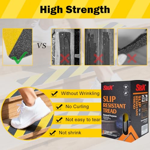 S&X Outdoor Stair Treads Non-Slip 6x24in, 5-Pack, Black/Yellow Caution - color: Black/Yellow, size: 6" x 24"