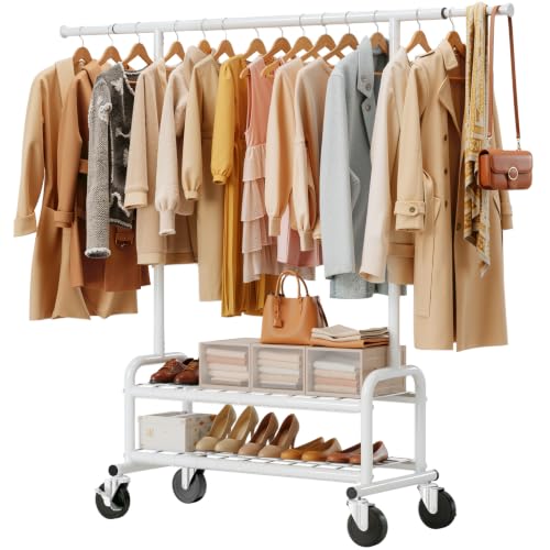 Clothes Rack Heavy Duty, 550 LBS Rolling Clothing Rack with Wheels, White - color: White
