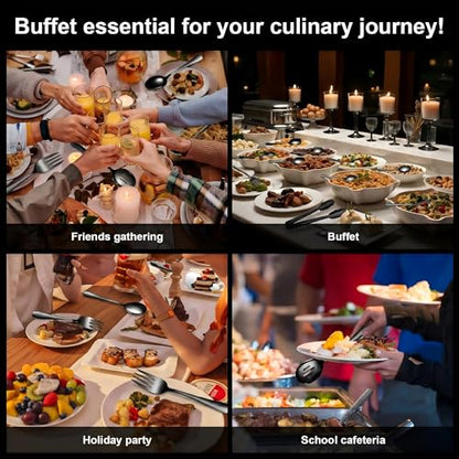 14PCS Serving Utensils - Hostess Serving Utensils Set, Premium Stainless Steel 8.7 inch Serving Utensils, Slotted Spoons, Forks, Tongs, Cake Pie Server for Buffet, Wedding, Dinner (Black) - color: Black