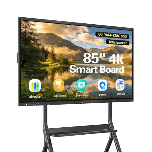 85'' 4K UHD Smart Board, Interactive Digital Whiteboard, 20-Point Touchscreen, All-in-One Electronic Whiteboard for Office Classroom Home Business - size: 85 Inch