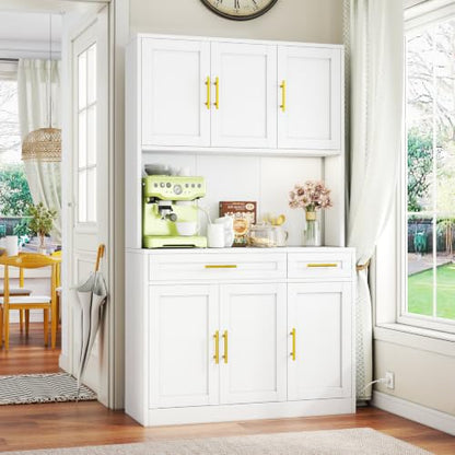 GAIOUS 71" Metal Kitchen Pantry Cabinet, Buffet Sideboard with Drawers - color: White, size: 15"D x 41"W x 71"H