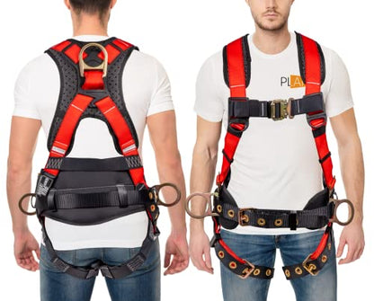Palmer Safety Hammerhead 5pt Safety Harness Back Padded, QCB Chest, Tongue Buckel Legs Straps, Back & Side D-Rings - color: Red, size: Medium