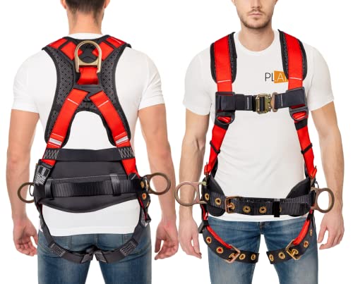 Palmer Safety Hammerhead 5pt Safety Harness Back Padded, QCB Chest, Tongue Buckel Legs Straps, Back & Side D-Rings - color: Red, size: Medium