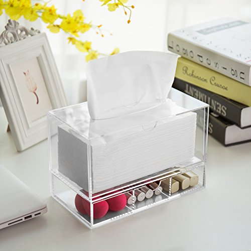 MyGift Clear Acrylic Tissue Dispenser Holder with Drawer Vanity Caddy - color: Clear