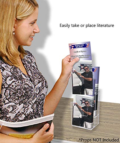 Marketing Holders 12 Pack Brochure Holder Multi Slot Rack for 4" Trifolds Maps or Menus All In One No Assembly Clear Take One Handouts Counter or Hanging Bin for Schools and Libraries - size: 4.25" Wide 2 Tier