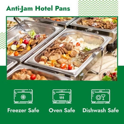 HECMAC 6 Pack Anti-Jam Hotel Pans, 1/2 Size 4 Inch Deep, Heavy Duty, Commercial Stainless Steel Chafing Steam Table Pan, Catering Storage Metal Food Pan, 23 Gauge - size: 1/2 Size, 4" Deep