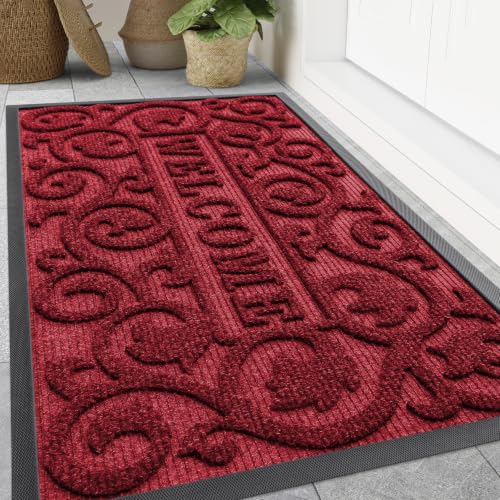 Smiry Front Door Mat Outside Entrance, Low Profile Rubber Doormat, 47x32 - color: Burgundy, size: 47" X 32"