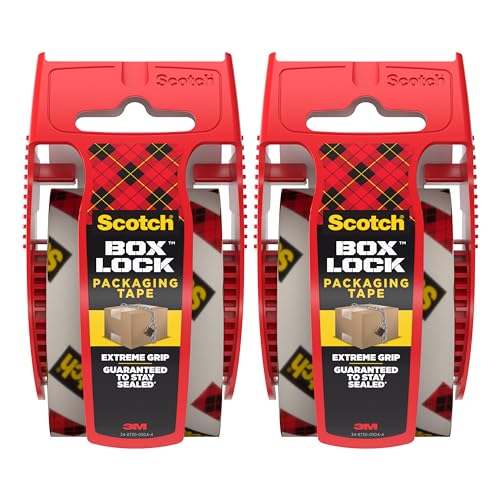 Scotch Box Lock Packing Tape, Clear, Extreme Grip Box Packaging Tape for Shipping and Mailing, 1.88 in x 1000 in, 1 Refill Roll, (Pack of 2) - size: Pack of 2