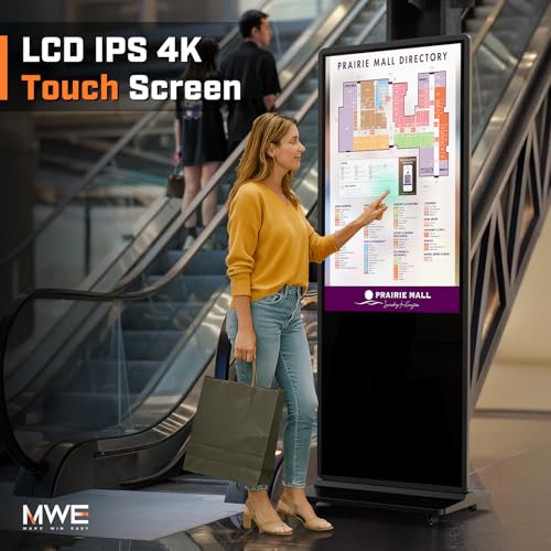 MWE 65 Inch 4K Touchscreen Kiosk, Indoor Floor Standing Digital Signage Displays, Advertising Display LCD Kiosk, Interactive Display Poster Android System with Auto Media Player, HDMI/USB/WIFI,CMS - color: Black, size: 65 inch 4K, style: Touch-Screen