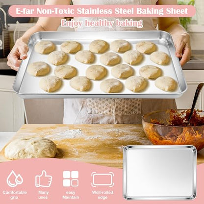 E-far Stainless Steel Baking Sheet, 18”x13” Cookie Sheet for Baking, 2PCS - size: 17.5"x13"