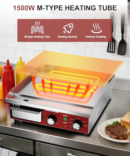 14"x11.8" Commercial Electric Griddle with 5 Minute Reminder Timer - size: 14"