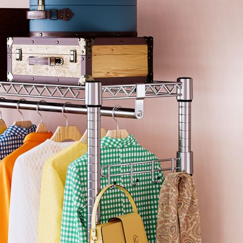 IZEUK Heavy Duty Rolling Garment Rack Wire Clothes Rack for Hanging Clothes (Chrome, 3 Tier with 2 Rod, 15.7" D x 45.3" W x 79.6" H) - color: Chrome, size: 3 Tier with 2 Rods, 15.7"D x 45.3"W x 79.6"H