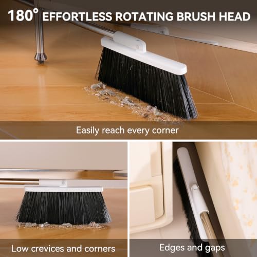 MOPALL Broom with Dustpan Combo Set Collapsible Standing Inc 2 Broom Heads - color: White