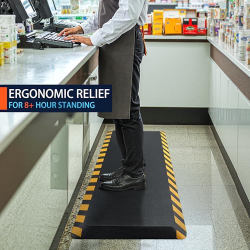 FEATOL 0.9" Anti Fatigue Mat for Industrial & Standing Mat & Home Kitchen - color: Yellow Border, size: 36"L x 24"W x 0.9"Th