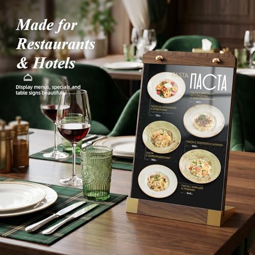 PPH-Sisy 4 Pack Acrylic Sign Holders 8.5 x 11 with Wood Base, Tabletop Display Sign Stand for Menu Flyer Poster, Clear Acrylic Paper Frame for Restaurant Coffee Shop Hotel Office Exhibition - size: 8.5*11-4 Pack