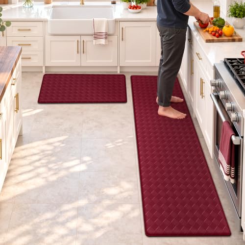 TranquilRelax 2-Piece Kitchen Mats, Cushioned Non-Slip Floor Mats, Burgundy - color: Burgundy, size: 2-Piece | 30"+59" | Standard
