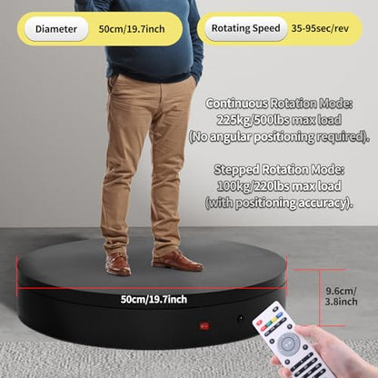 19.7In Remote Large Motorized electric turntable Rotating platform Photography Turntable Motorized lazy susan Base giratoria para for Photography,3D Scanner,Heavy duty display(Load Range:220~500lbs) - size: 19.7inch/Black/500Lbs Load